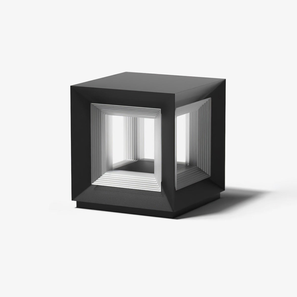 Modern Black Cube Post Light – Solar Pillar Light for Yard
