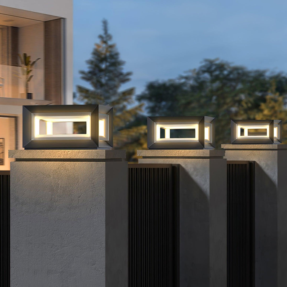 Modern Black Cube Post Light – Solar Pillar Light for Yard