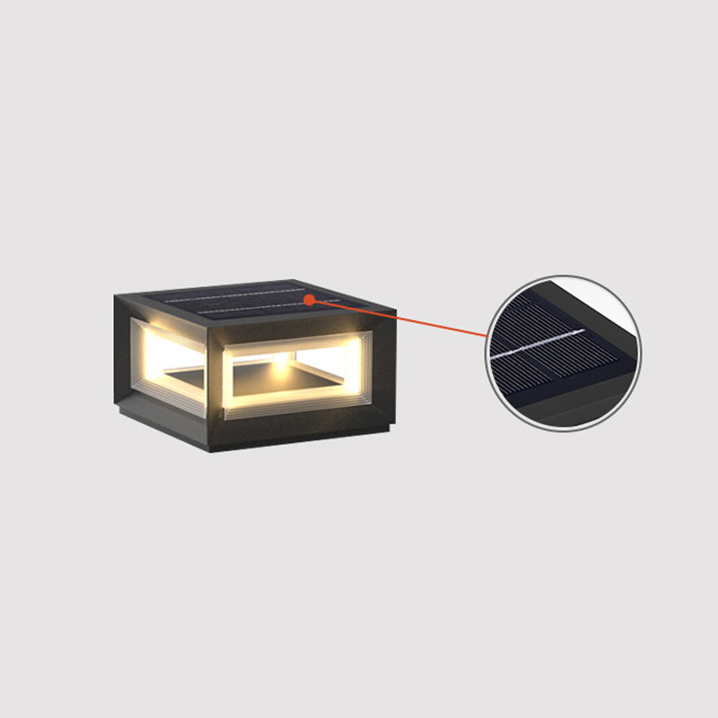 Modern Black Cube Post Light – Solar Pillar Light for Yard