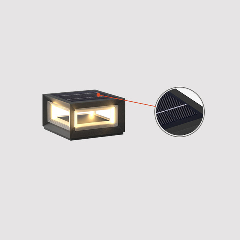 Modern Black Cube Post Light – Solar Pillar Light for Yard