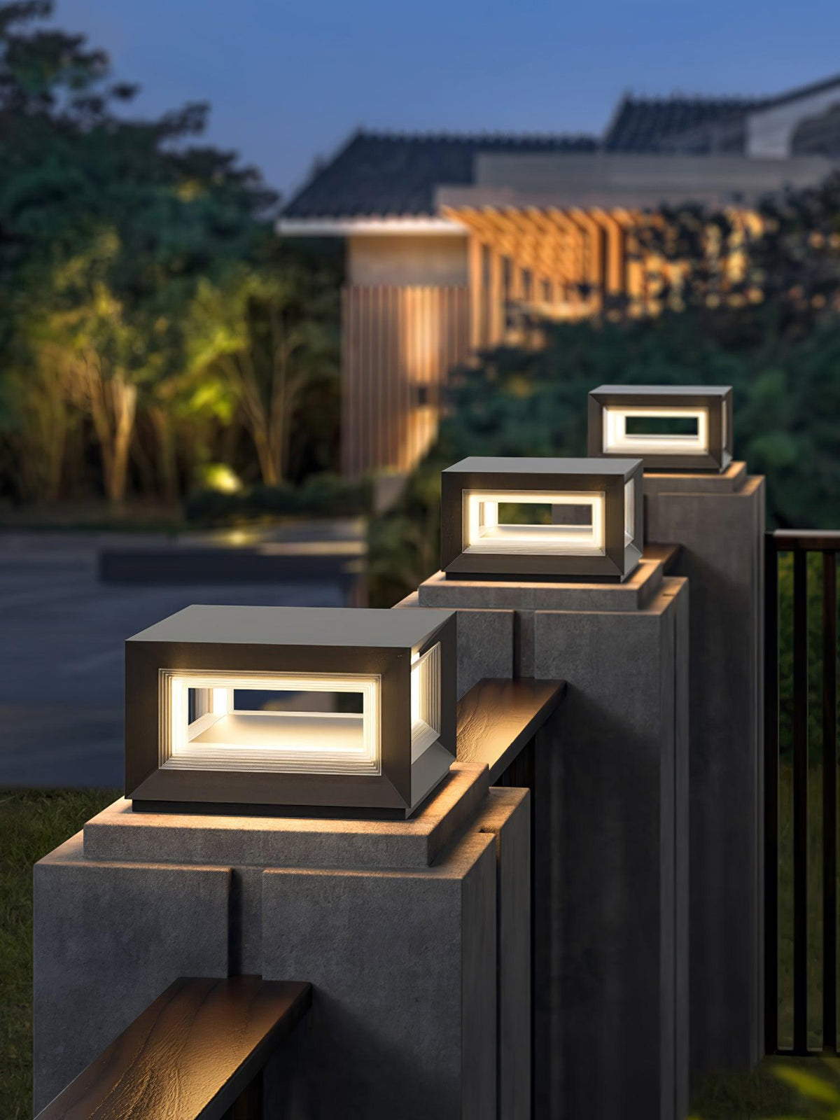 Modern Black Cube Post Light – Solar Pillar Light for Yard
