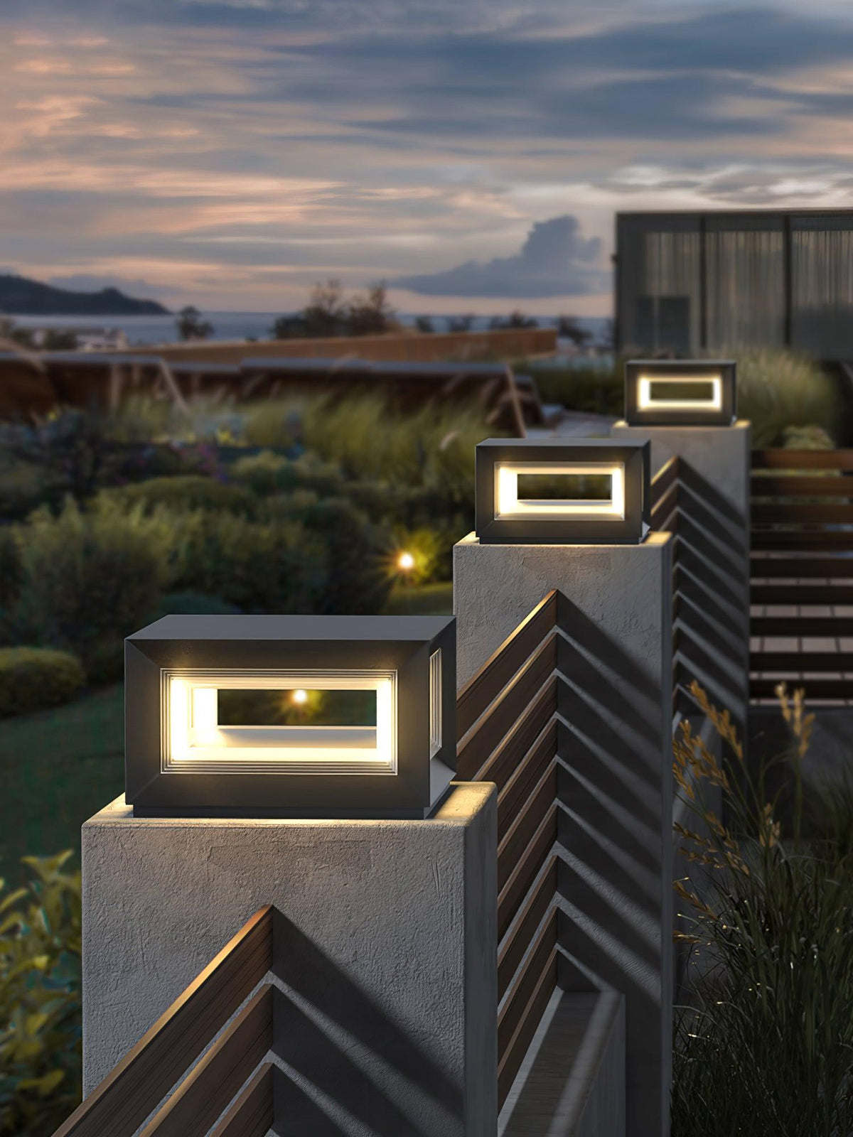 Modern Black Cube Post Light – Solar Pillar Light for Yard