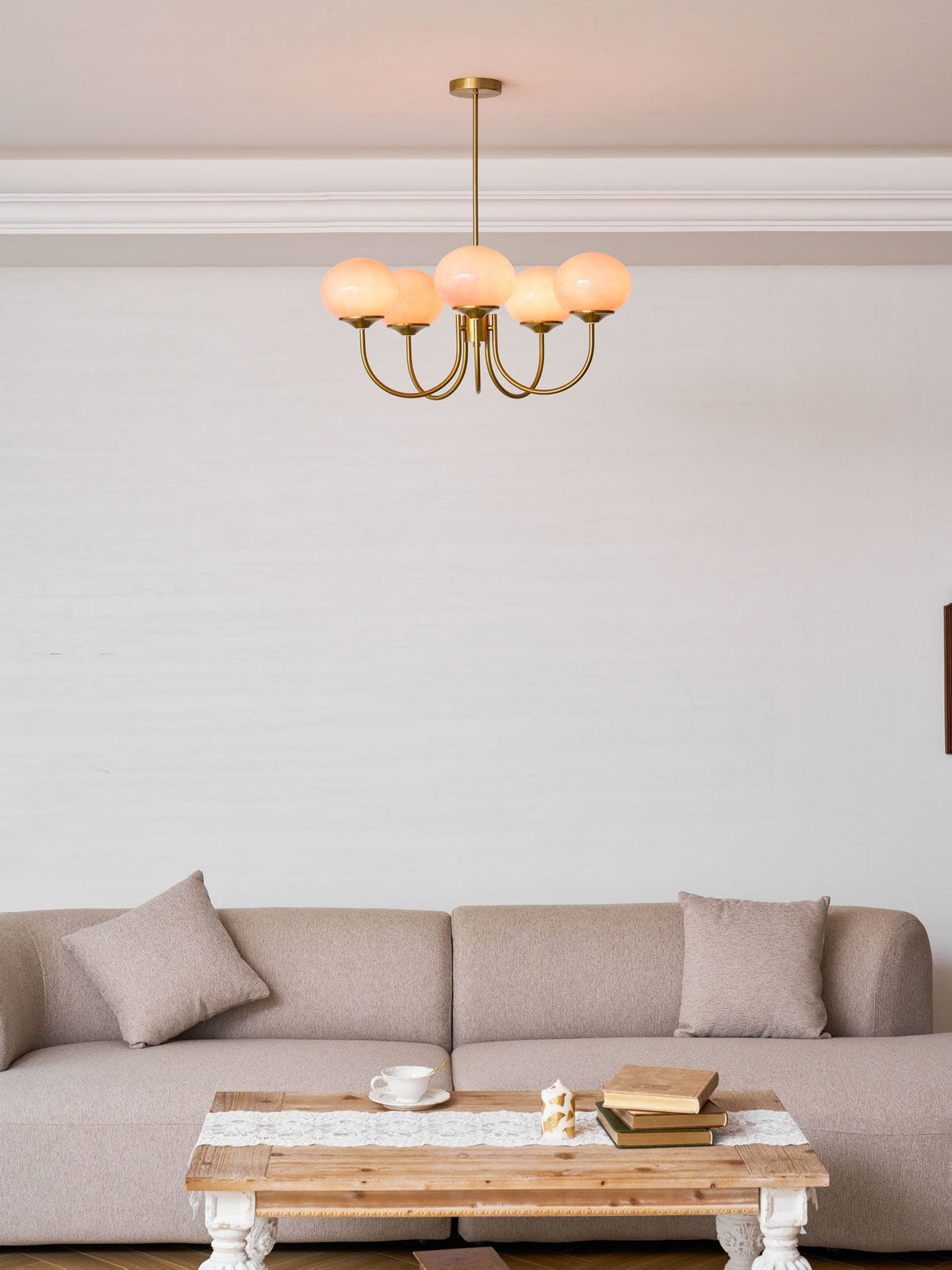 Mid-Century Copper Glass Chandelier – 3 or 5 Globe