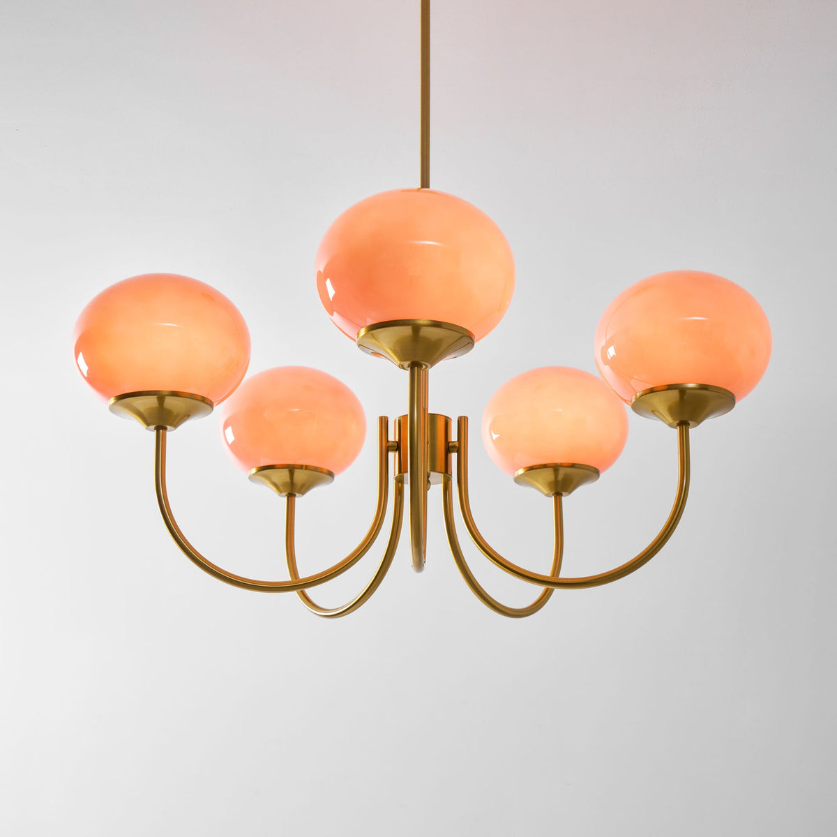 Mid-Century Copper Glass Chandelier – 3 or 5 Globe