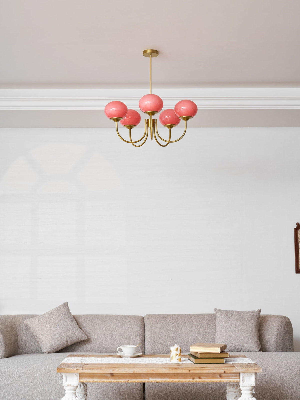 Mid-Century Copper Glass Chandelier – 3 or 5 Globe