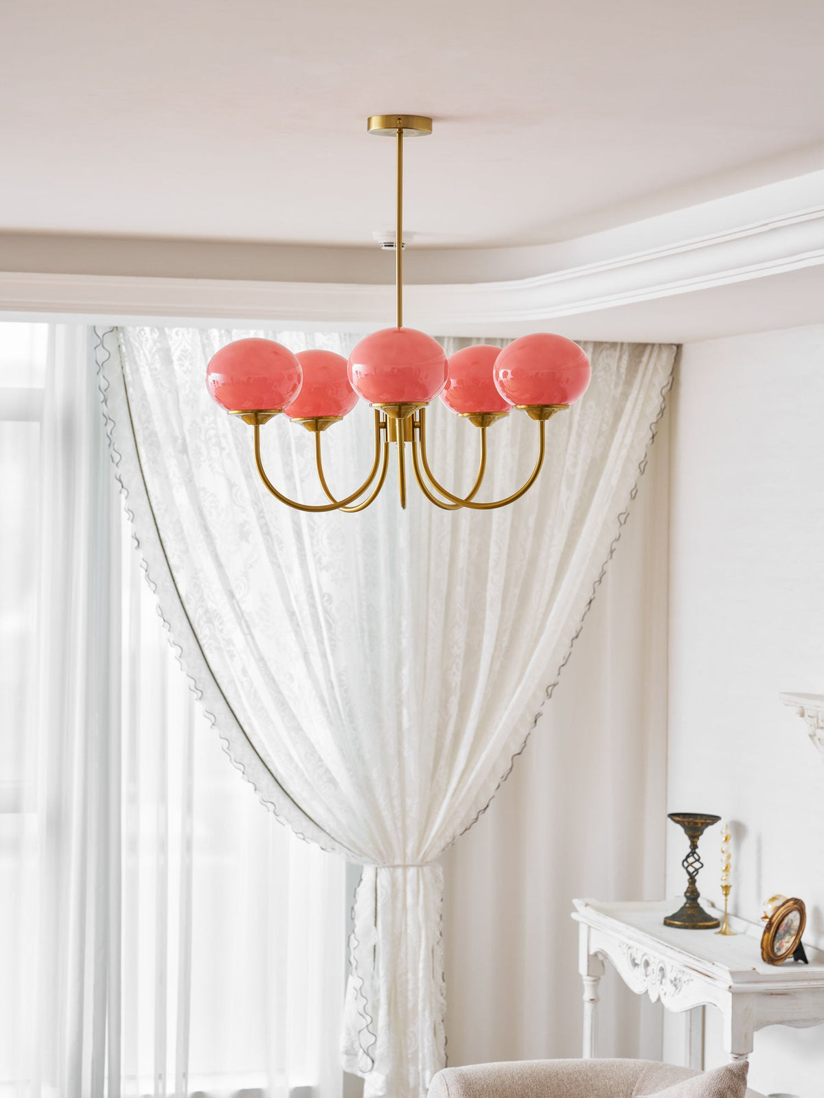 Mid-Century Copper Glass Chandelier – 3 or 5 Globe