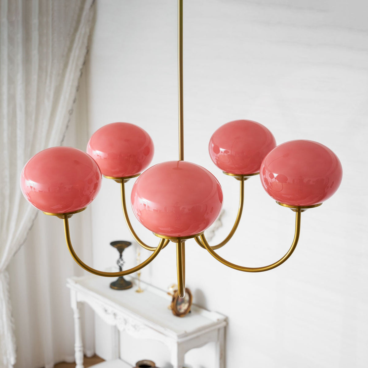 Mid-Century Copper Glass Chandelier – 3 or 5 Globe
