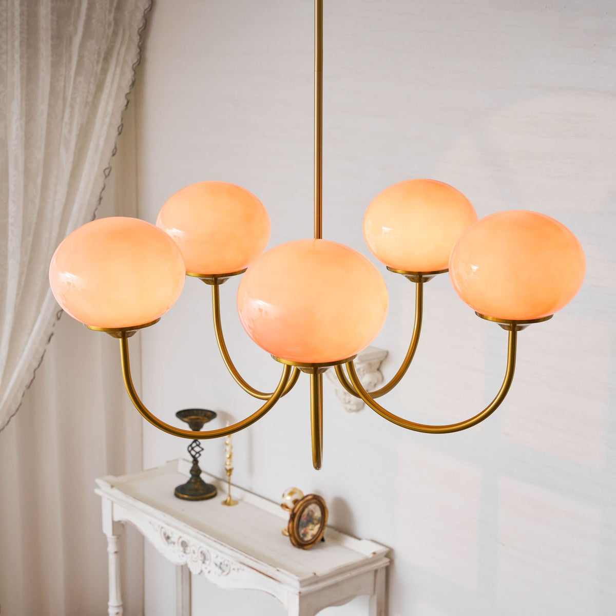 Mid-Century Copper Glass Chandelier – 3 or 5 Globe