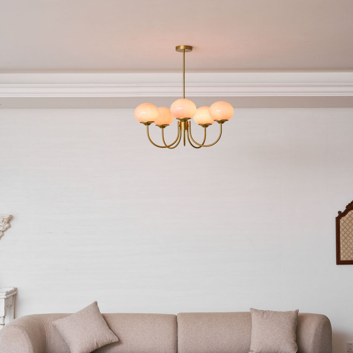 Mid-Century Copper Glass Chandelier – 3 or 5 Globe
