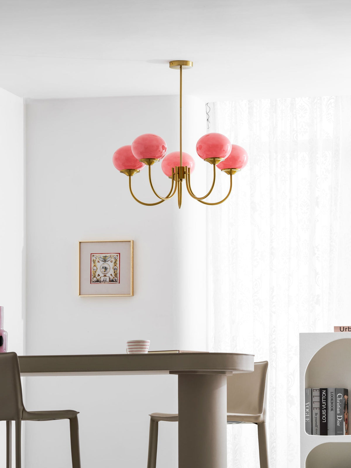 Mid-Century Copper Glass Chandelier – 3 or 5 Globe