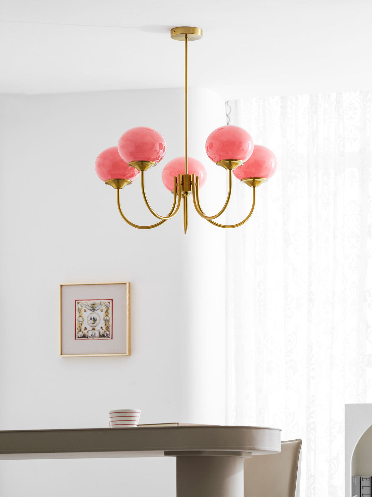 Mid-Century Copper Glass Chandelier – 3 or 5 Globe