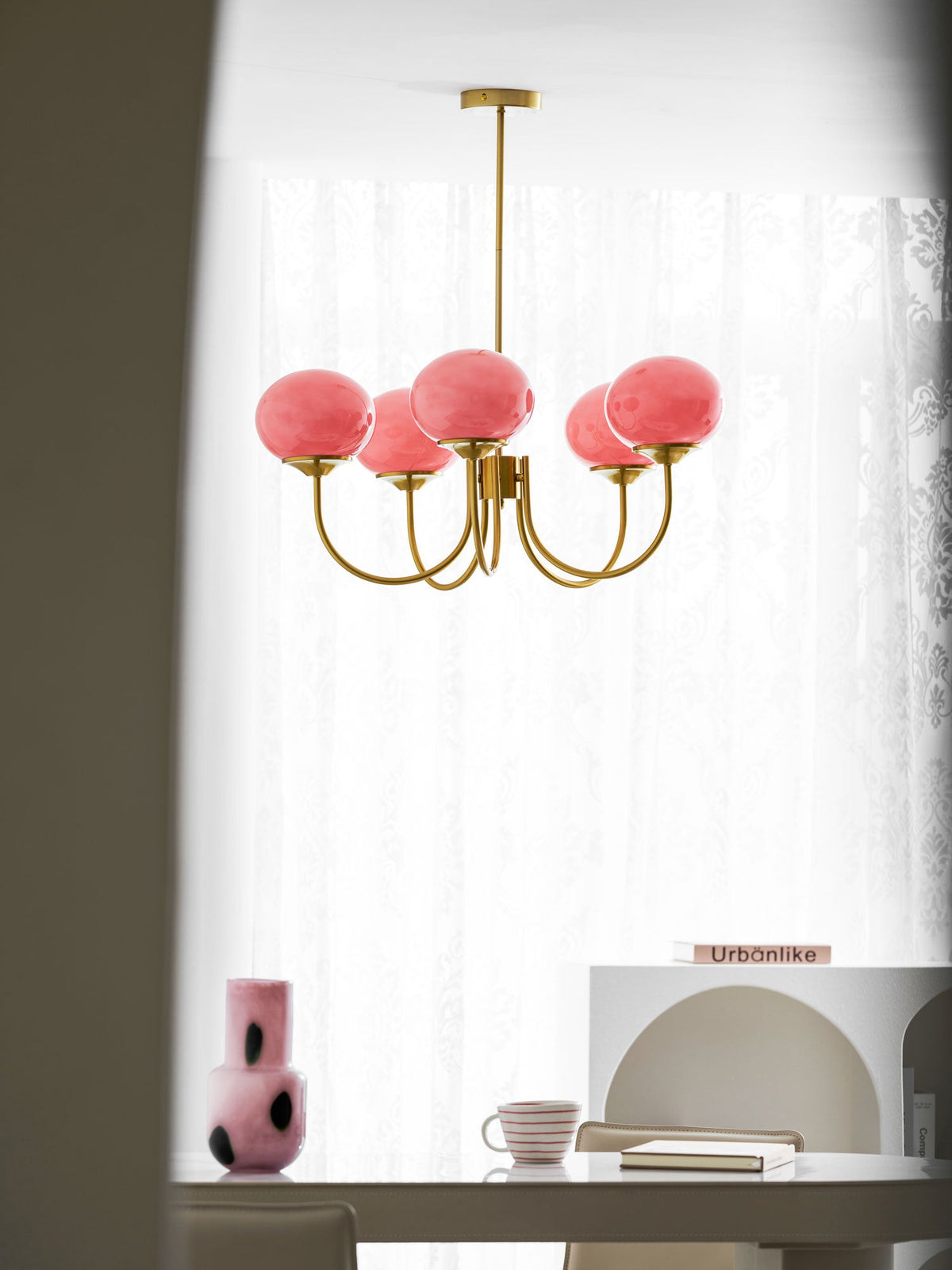 Mid-Century Copper Glass Chandelier – 3 or 5 Globe