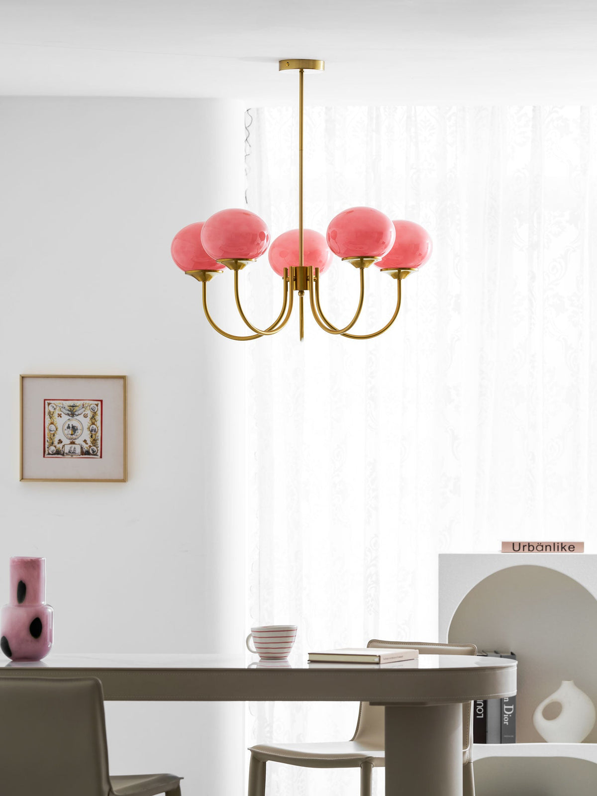 Mid-Century Copper Glass Chandelier – 3 or 5 Globe