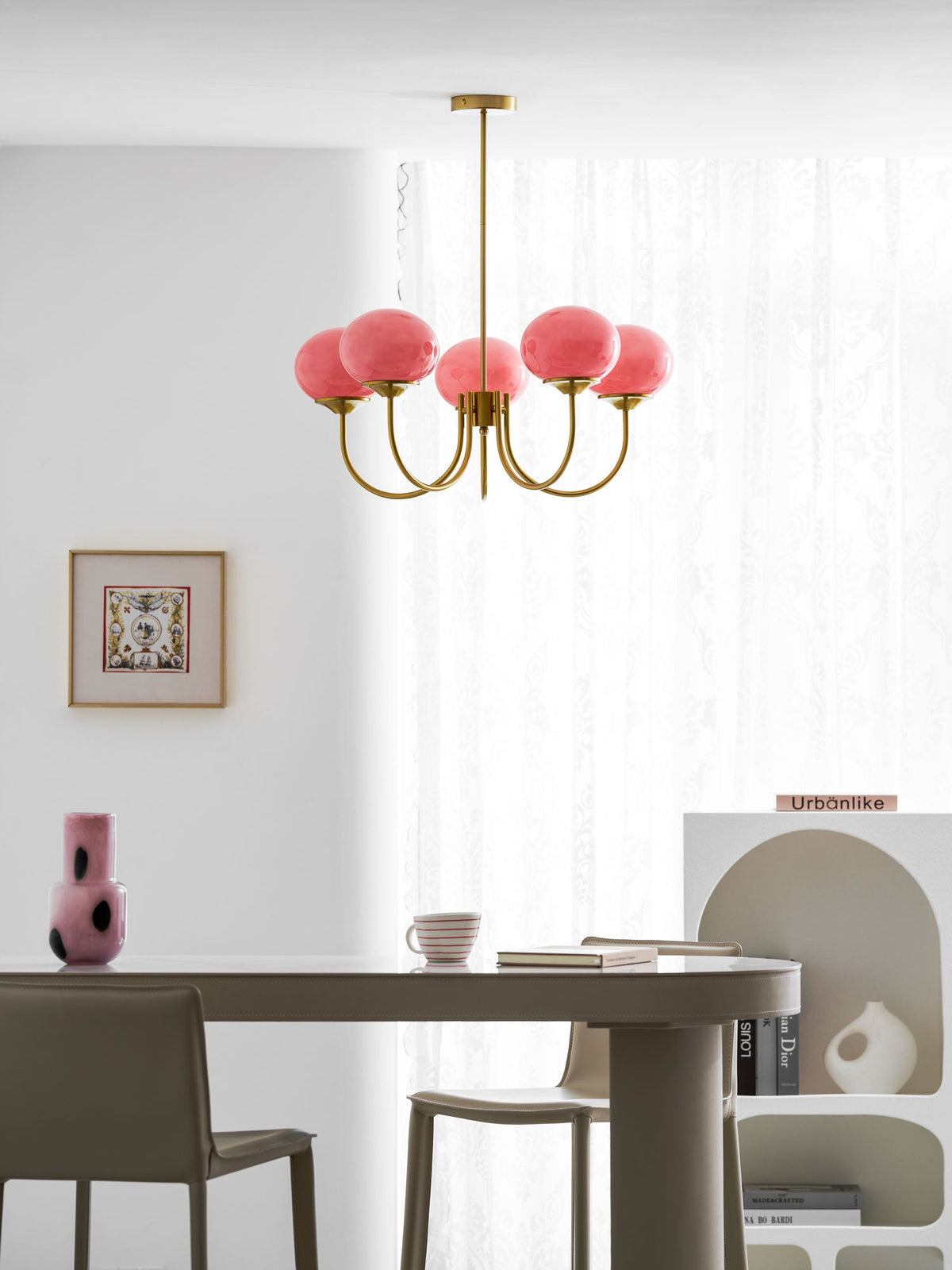 Mid-Century Copper Glass Chandelier – 3 or 5 Globe