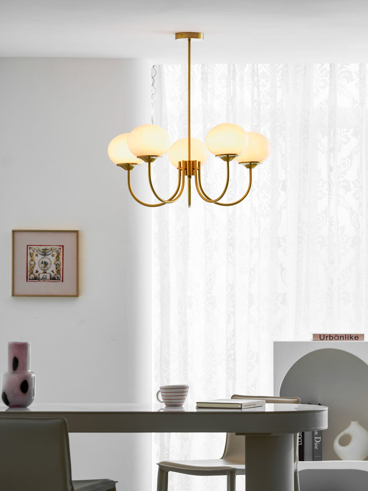Mid-Century Copper Glass Chandelier – 3 or 5 Globe