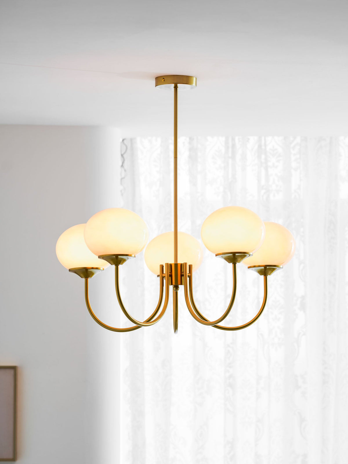 Mid-Century Copper Glass Chandelier – 3 or 5 Globe