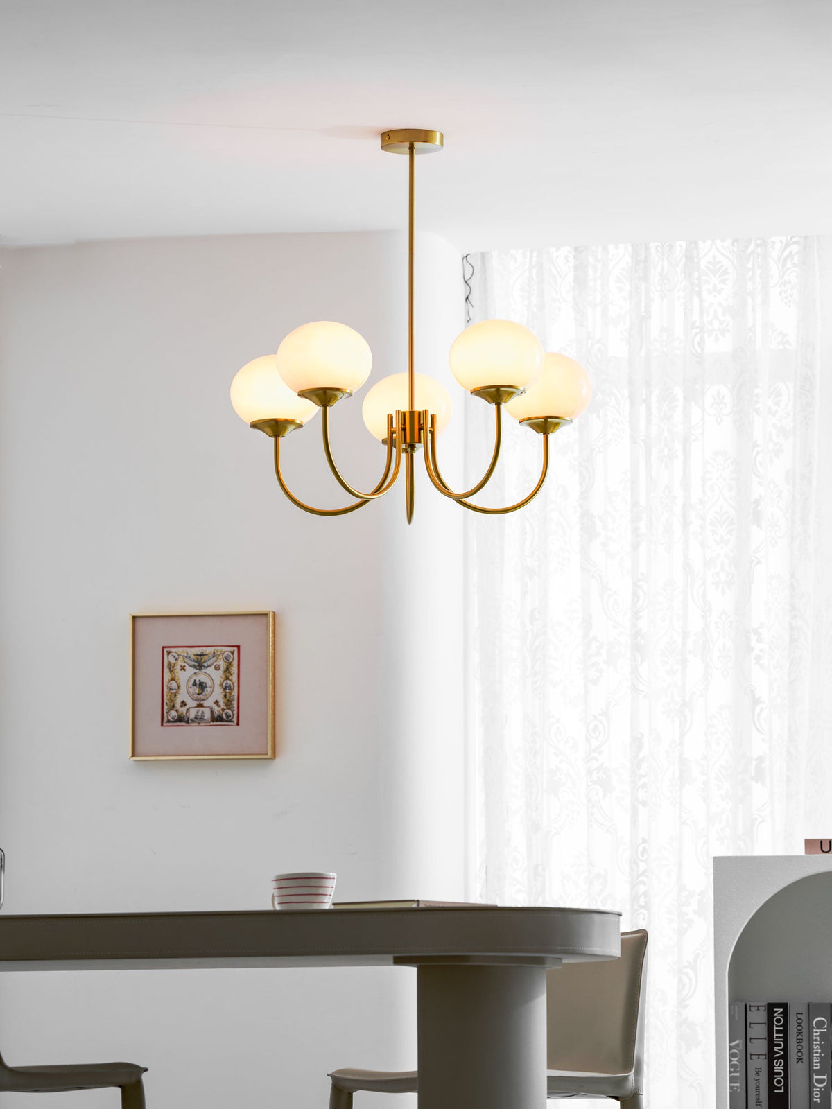 Mid-Century Copper Glass Chandelier – 3 or 5 Globe