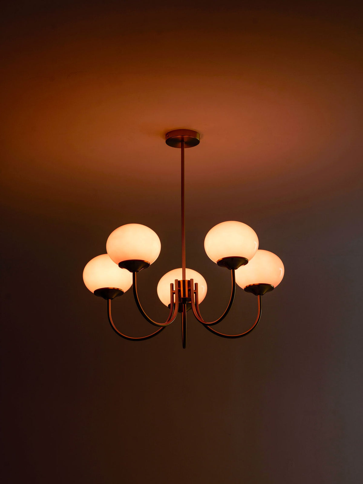 Mid-Century Copper Glass Chandelier – 3 or 5 Globe