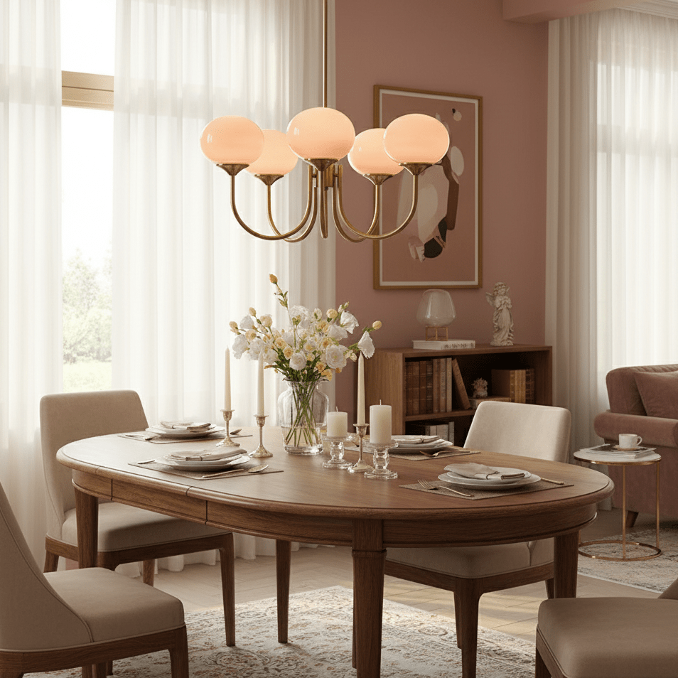 Mid-Century Copper Glass Chandelier – 3 or 5 Globe