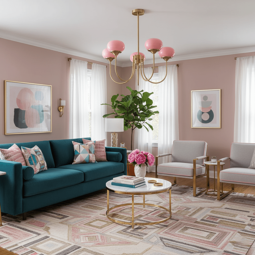 Mid-Century Copper Glass Chandelier – 3 or 5 Globe