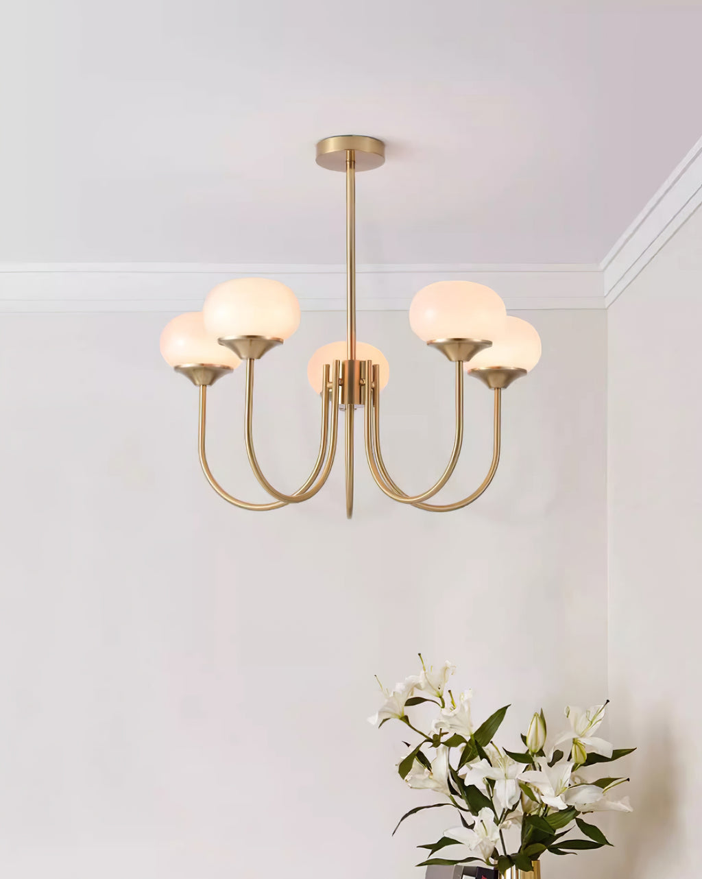 Mid-Century Copper Glass Chandelier – 3 or 5 Globe
