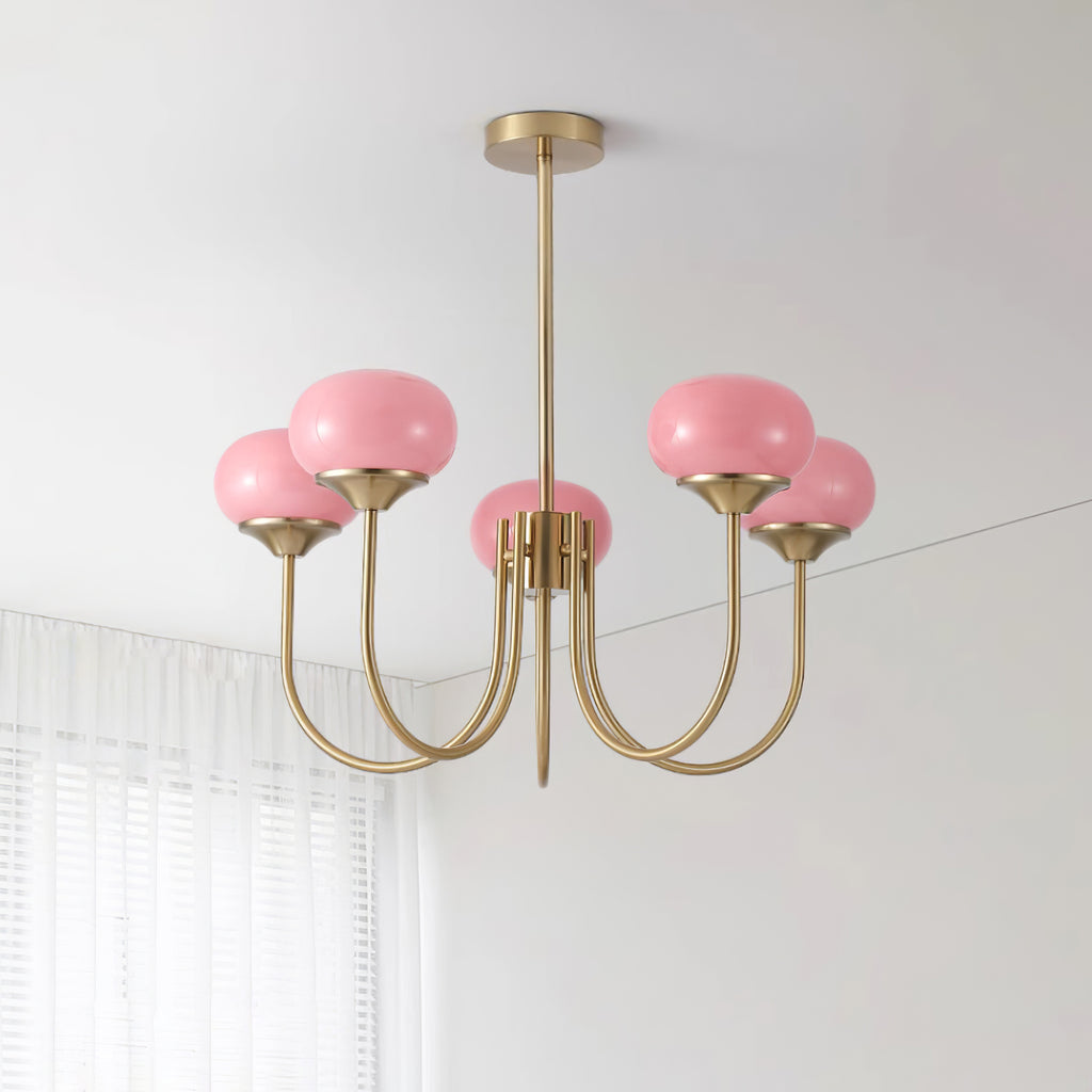Mid-Century Copper Glass Chandelier – 3 or 5 Globe