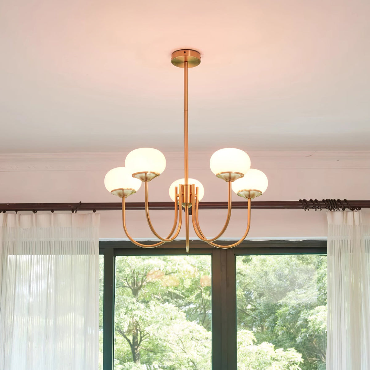 Mid-Century Copper Glass Chandelier – 3 or 5 Globe