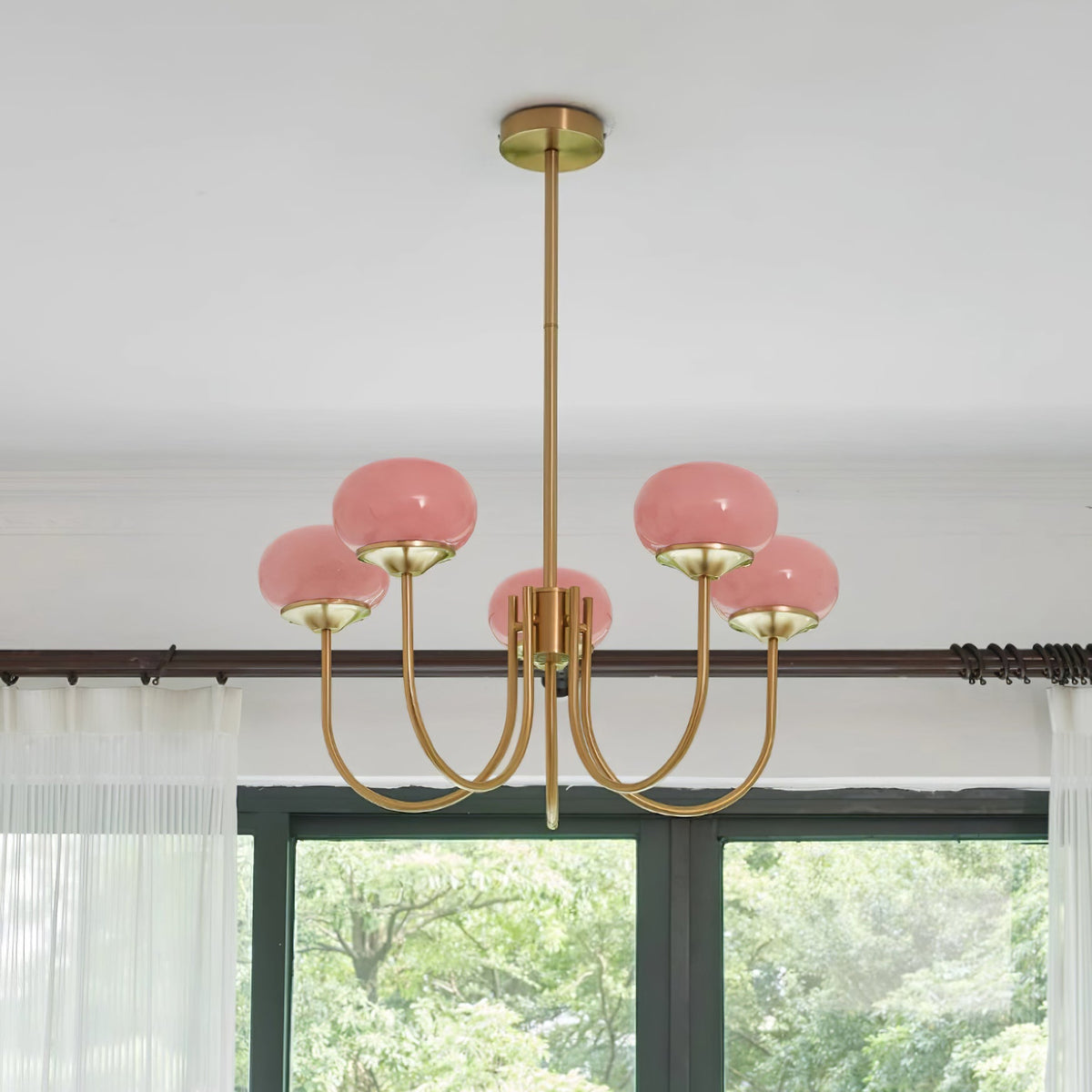 Mid-Century Copper Glass Chandelier – 3 or 5 Globe