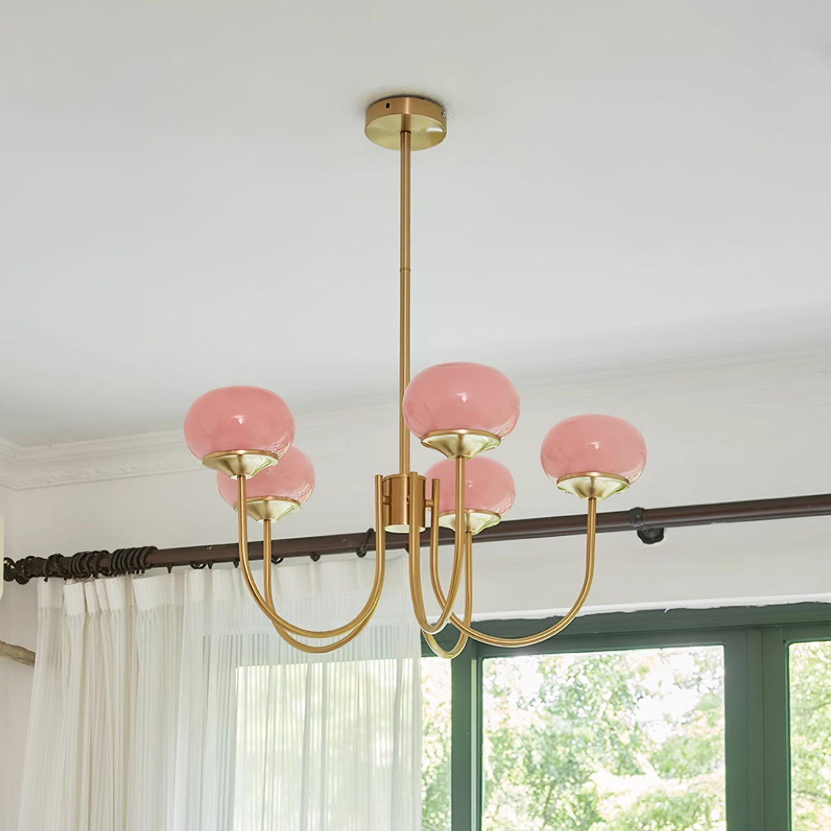Mid-Century Copper Glass Chandelier – 3 or 5 Globe