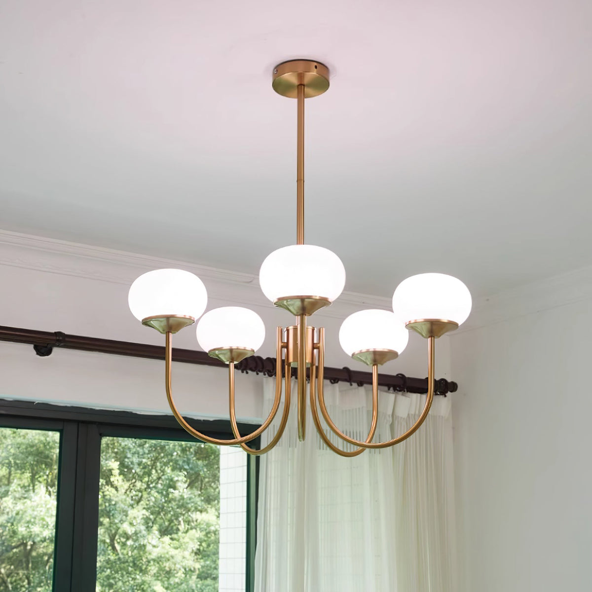 Mid-Century Copper Glass Chandelier – 3 or 5 Globe