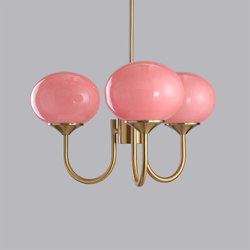Mid-Century Copper Glass Chandelier – 3 or 5 Globe
