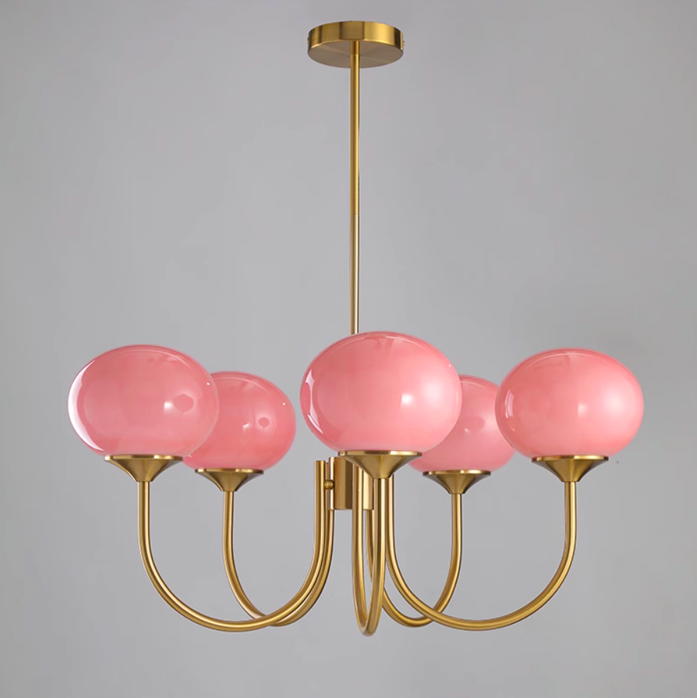 Mid-Century Copper Glass Chandelier – 3 or 5 Globe