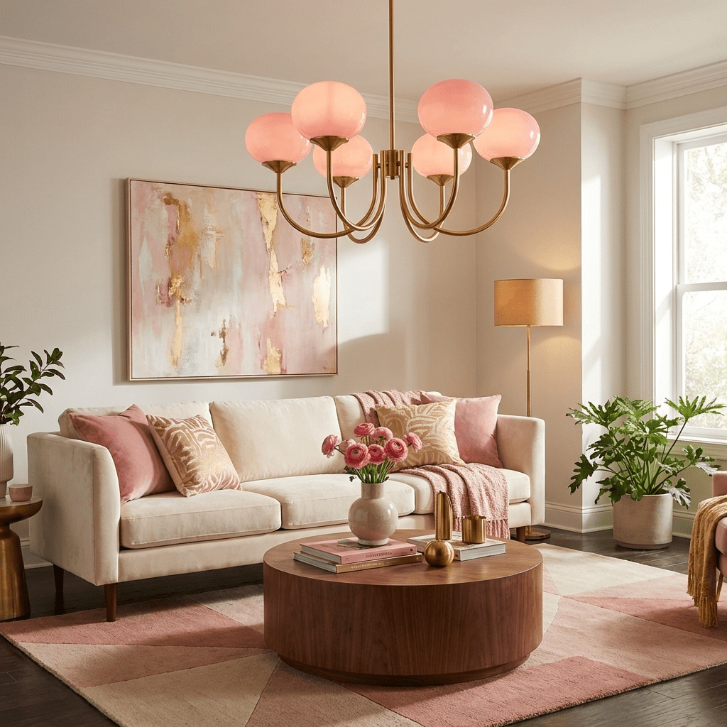 Mid-Century Copper Glass Chandelier – 3 or 5 Globe