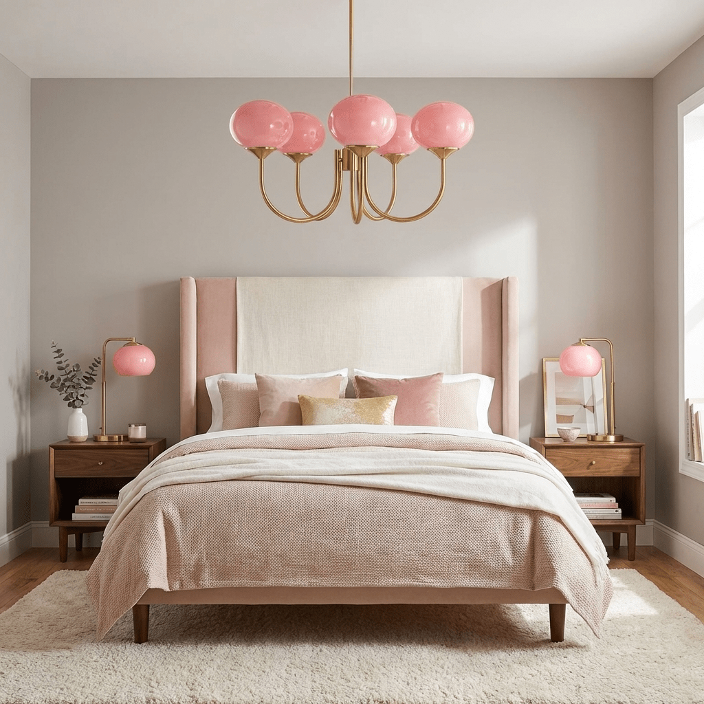Mid-Century Copper Glass Chandelier – 3 or 5 Globe