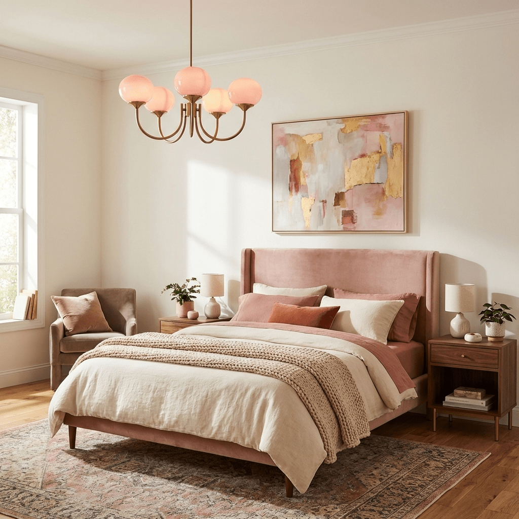 Mid-Century Copper Glass Chandelier – 3 or 5 Globe