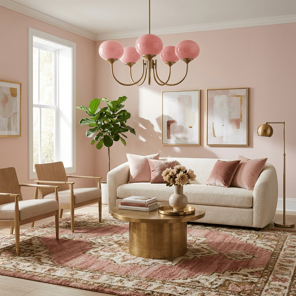 Mid-Century Copper Glass Chandelier – 3 or 5 Globe