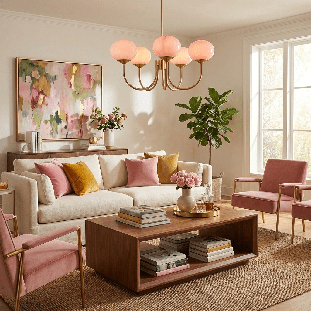Mid-Century Copper Glass Chandelier – 3 or 5 Globe