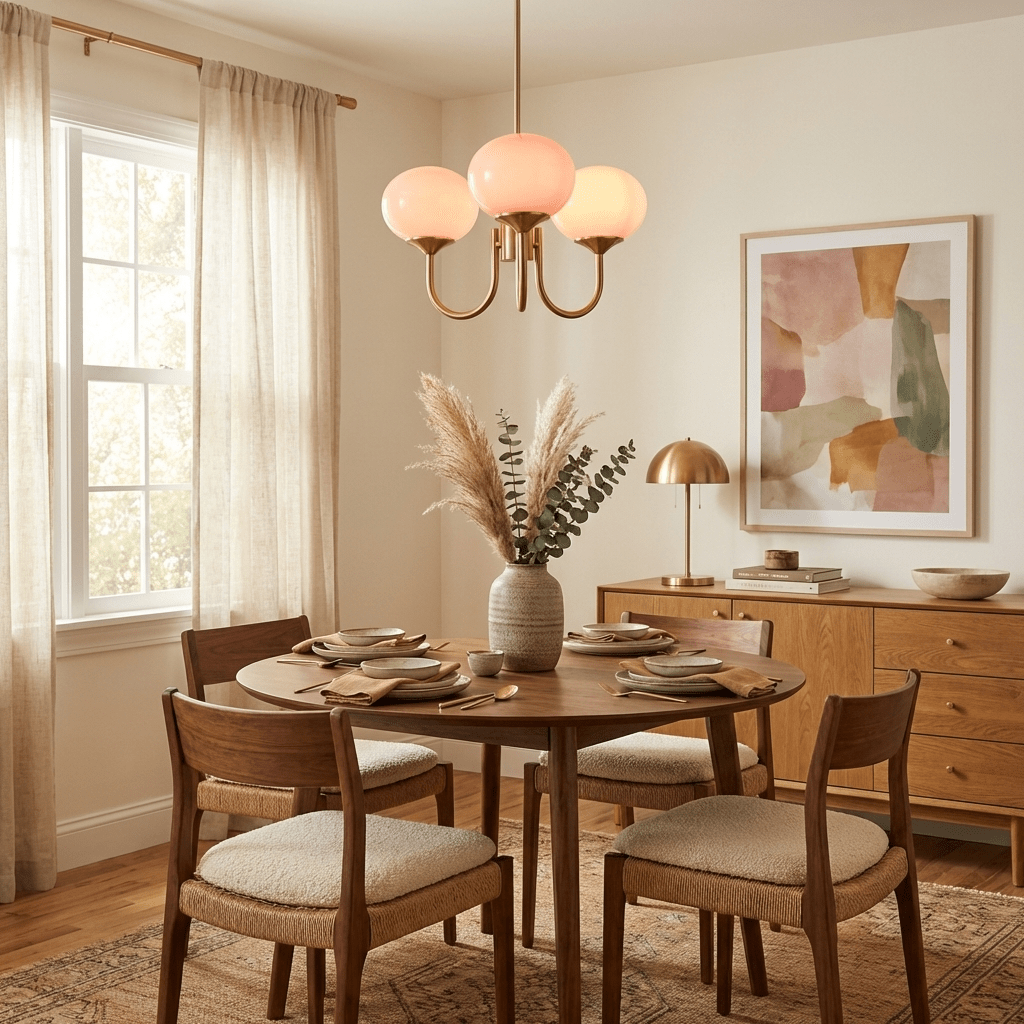 Mid-Century Copper Glass Chandelier – 3 or 5 Globe