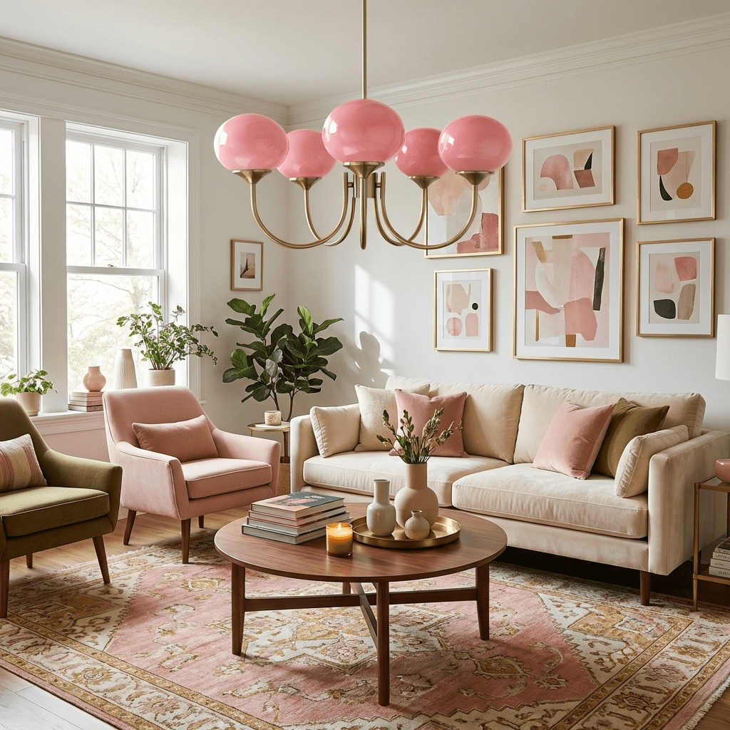 Mid-Century Copper Glass Chandelier – 3 or 5 Globe