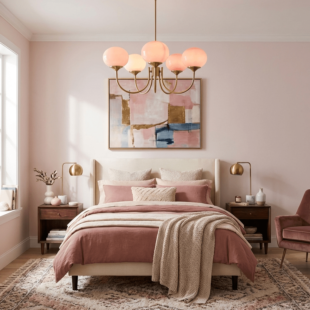 Mid-Century Copper Glass Chandelier – 3 or 5 Globe