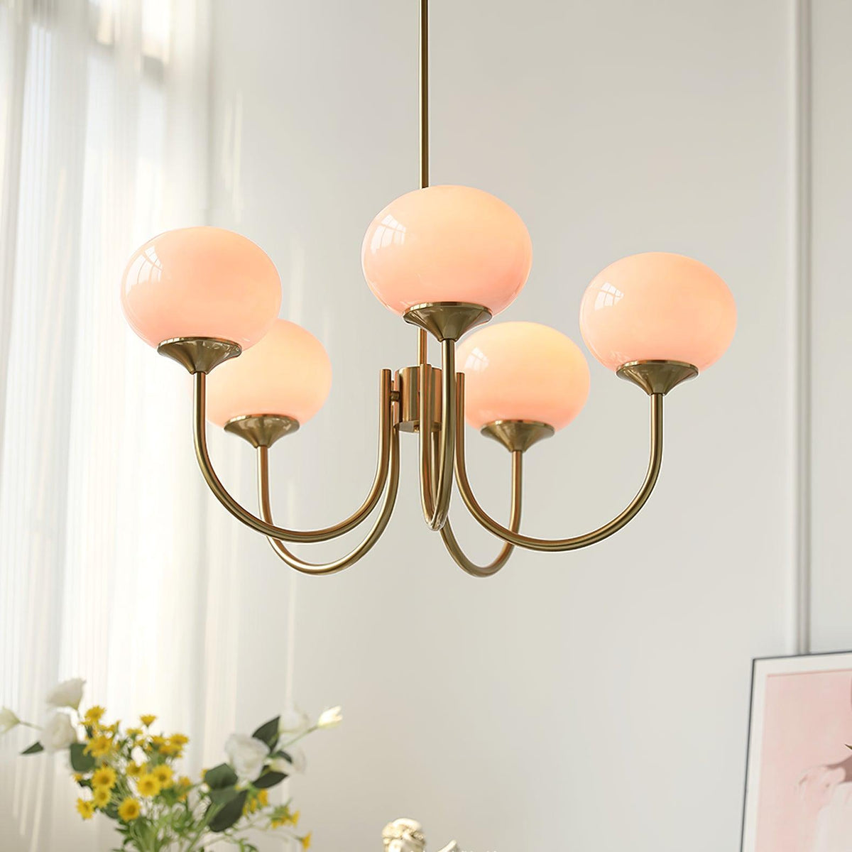 Mid-Century Copper Glass Chandelier – 3 or 5 Globe