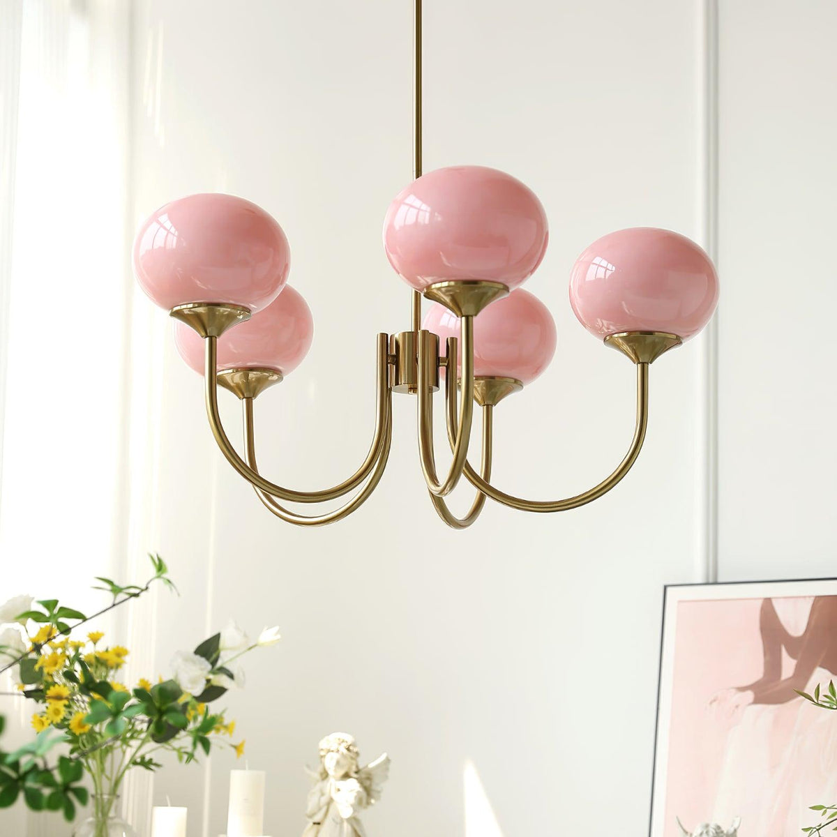 Mid-Century Copper Glass Chandelier – 3 or 5 Globe