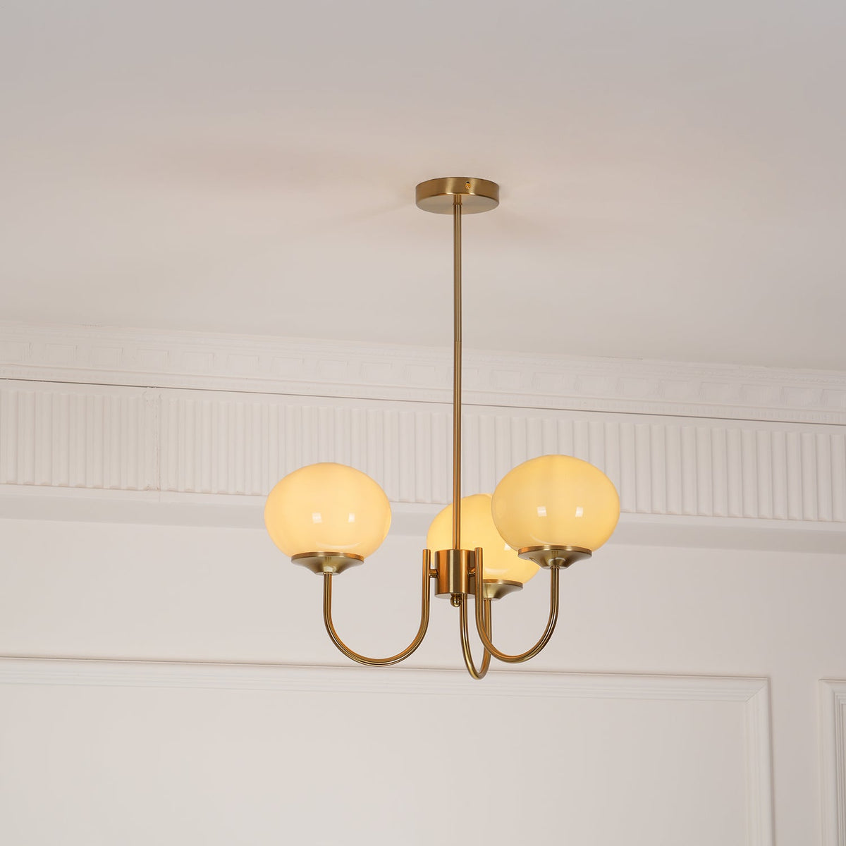 Mid-Century Copper Glass Chandelier – 3 or 5 Globe