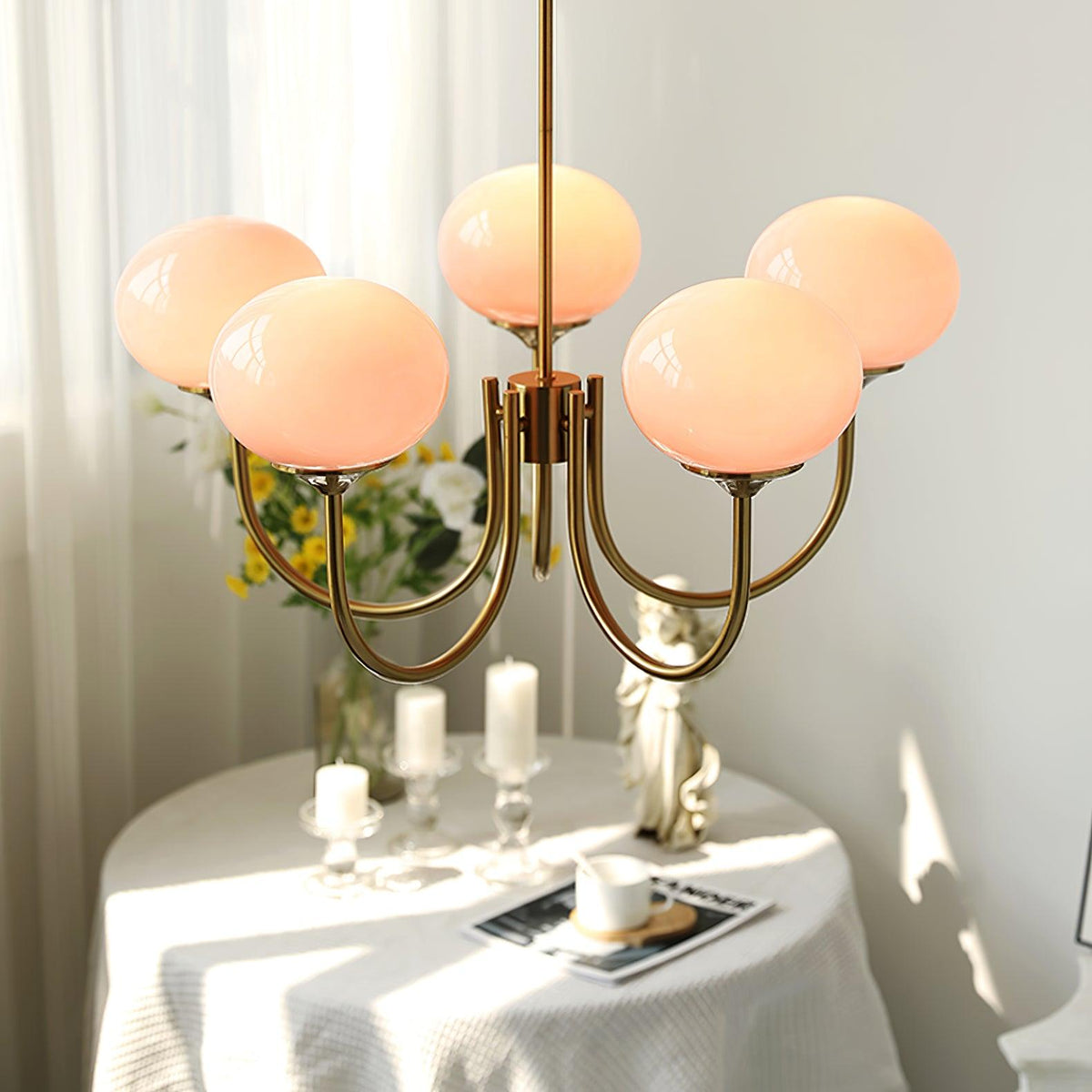 Mid-Century Copper Glass Chandelier – 3 or 5 Globe
