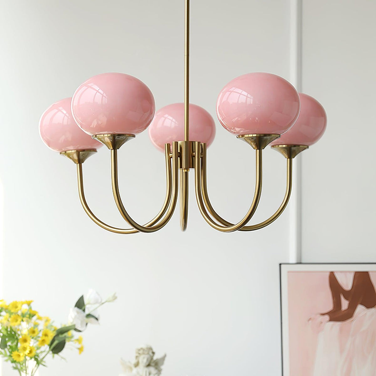 Mid-Century Copper Glass Chandelier – 3 or 5 Globe