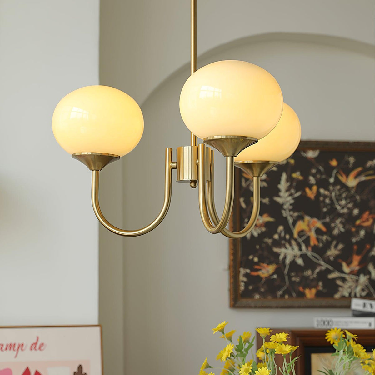 Mid-Century Copper Glass Chandelier – 3 or 5 Globe