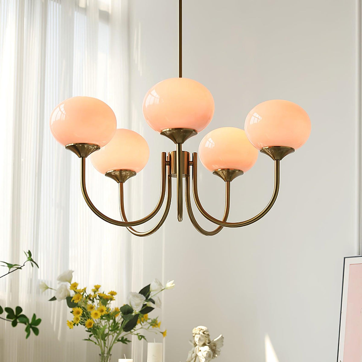 Mid-Century Copper Glass Chandelier – 3 or 5 Globe