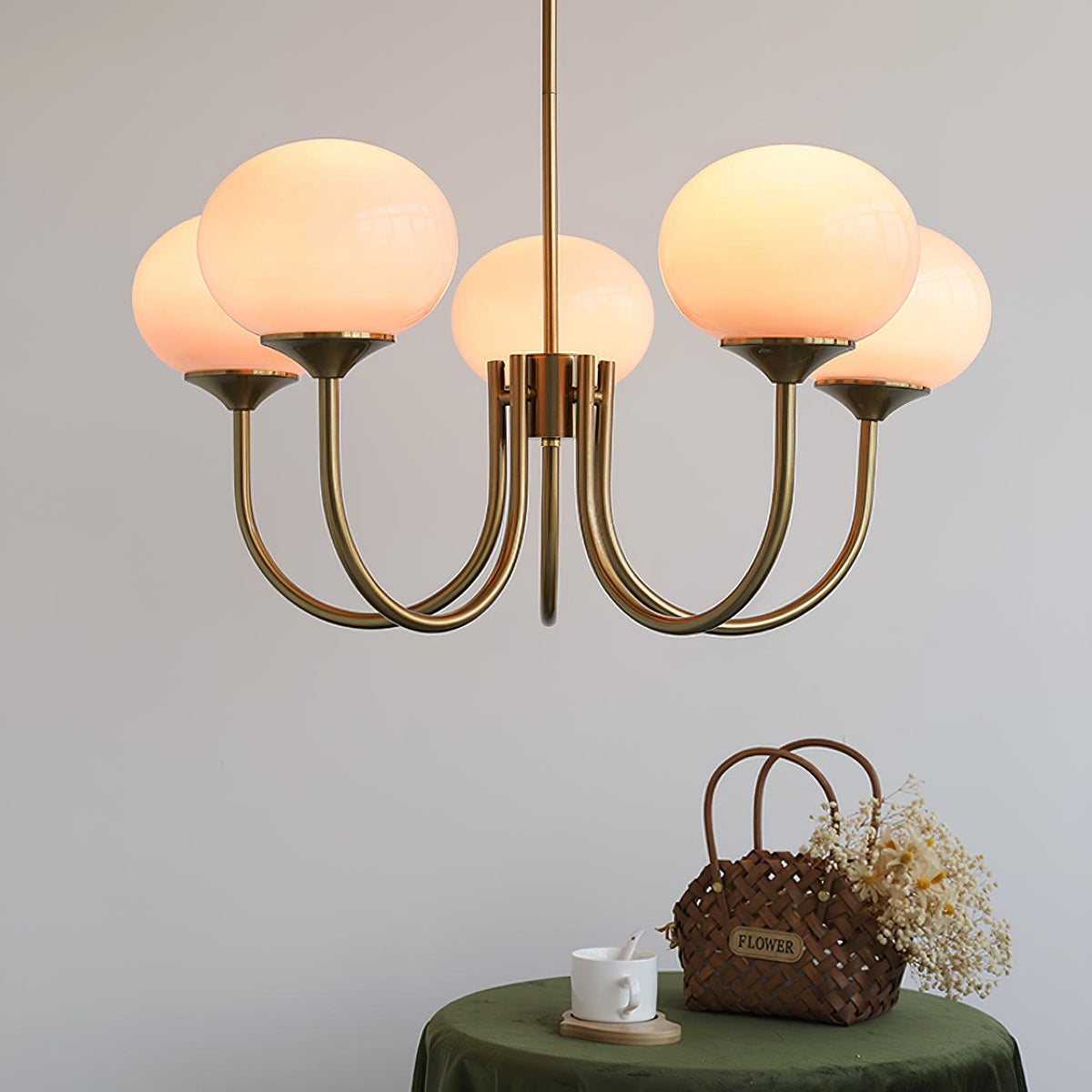 Mid-Century Copper Glass Chandelier – 3 or 5 Globe