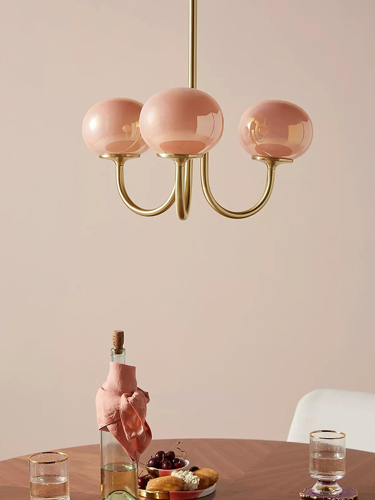 Mid-Century Copper Glass Chandelier – 3 or 5 Globe