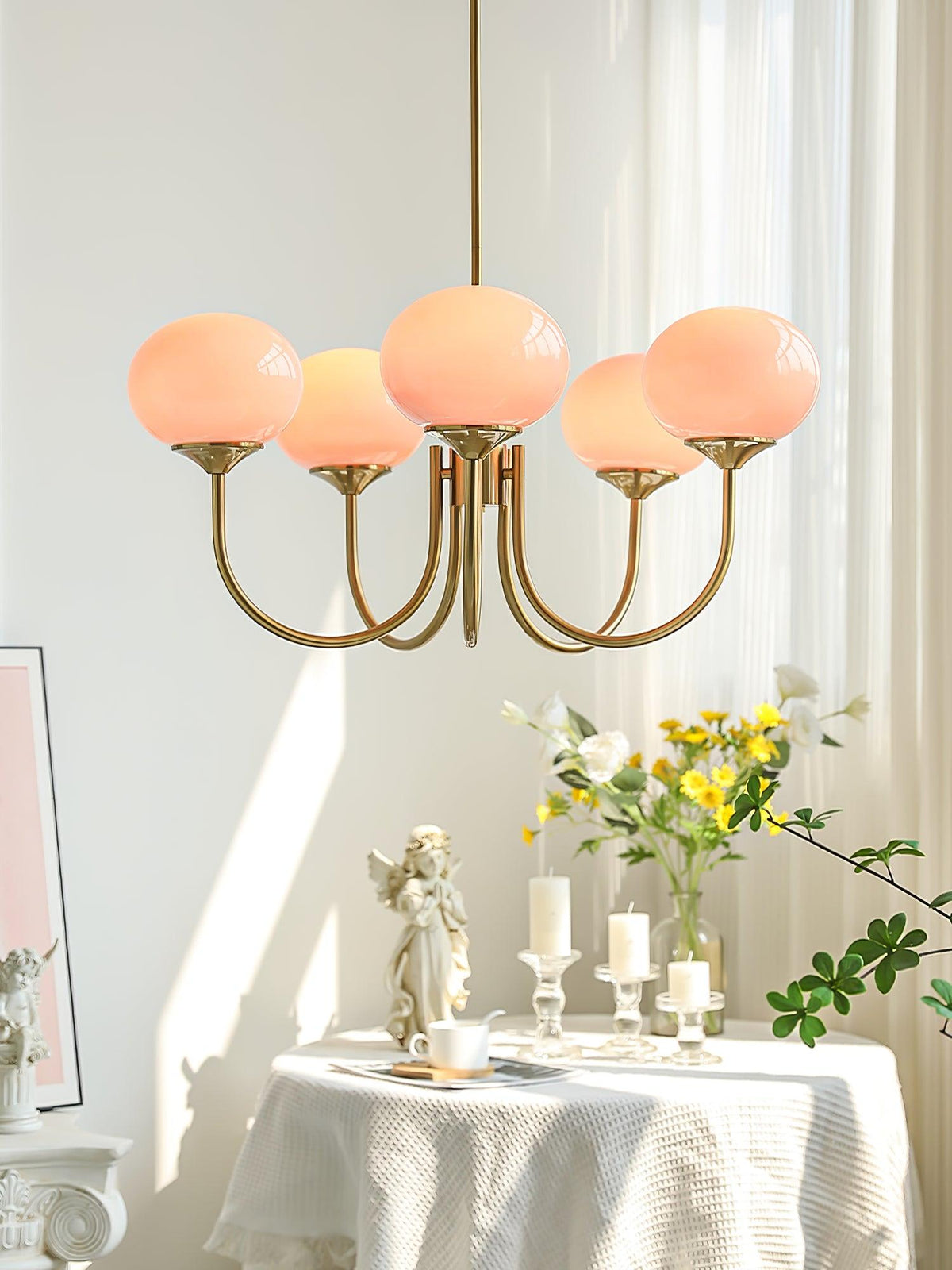 Mid-Century Copper Glass Chandelier – 3 or 5 Globe